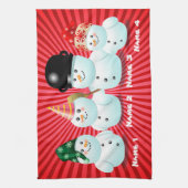 雪だるまのカスタマイズ可能な漫画のかわいい系列 キッチンタオル (縦)