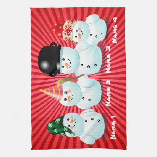 雪だるまのカスタマイズ可能な漫画のかわいい系列 キッチンタオル (縦)