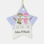 雪だるまのカップルのカスタムなオーナメント セラミックオーナメント (右)