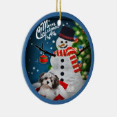 雪だるまのクリスマスのオーナメントとのHavanese セラミックオーナメント (右)