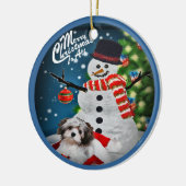 雪だるまのクリスマスのオーナメントとのHavanese セラミックオーナメント (左)