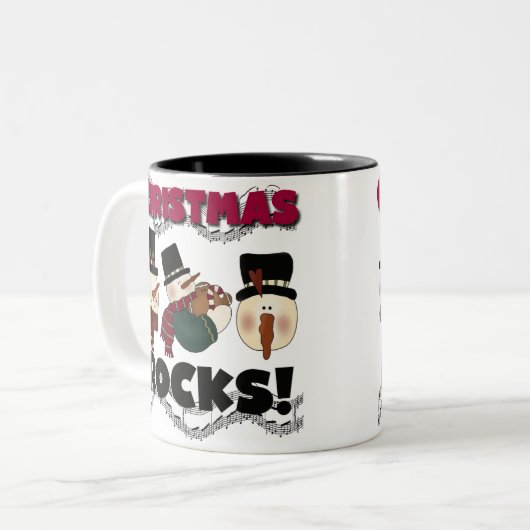 雪だるまのクリスマスの石 ツートーンマグカップ (正面左)