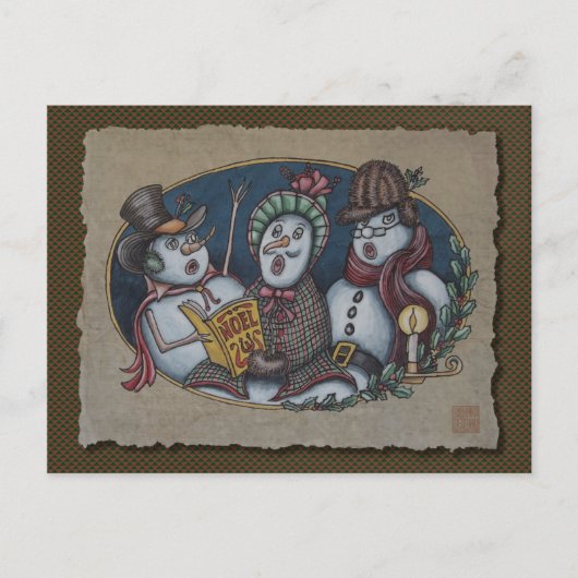 雪だるまのクリスマスの聖歌隊 シーズンポストカード (正面)