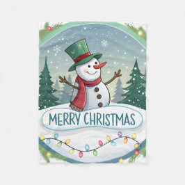 雪だるまのクリスマスウェルカム フリースブランケット