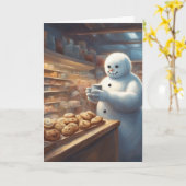 雪だるまのクリスマスクッキーとココアのご挨拶 カード (黄色い花)