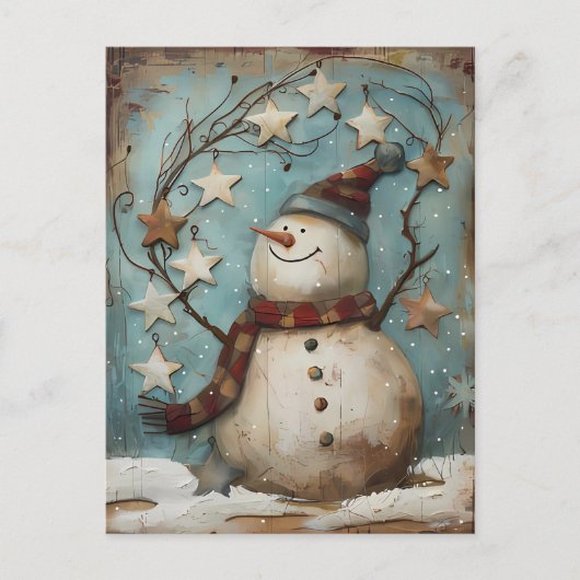 雪だるまのクリスマスグリーティングカード ポストカード (正面)