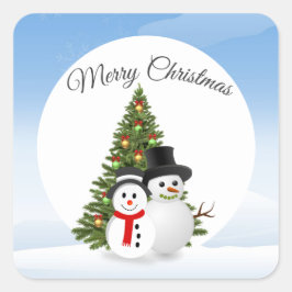 雪だるまのクリスマスステッカー スクエアシール