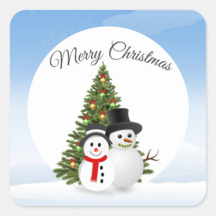 雪だるまのクリスマスステッカー スクエアシール