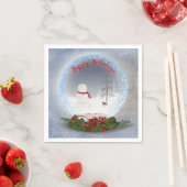 雪だるまのクリスマススノーグローブ スタンダードカクテルナプキン (インサイチュ)