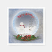 雪だるまのクリスマススノーグローブ スタンダードカクテルナプキン (正面)
