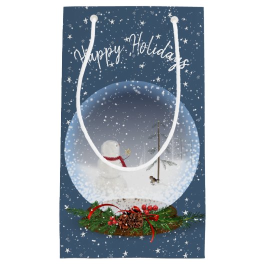 雪だるまのクリスマススノーグローブ スモールペーパーバッグ (正面)