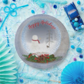 雪だるまのクリスマススノーグローブ ペーパープレート (パーティー)