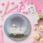 雪だるまのクリスマススノーグローブ ペーパープレート (パーティー)