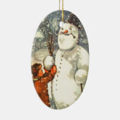 雪だるまのクリスマスツリーのオーナメントを持つエストニア語の男の子 セラミックオーナメント (右)