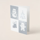 雪だるまのクリスマスツリーのジンジャーブレッドマンの銀ぱく 箔カード (正面)
