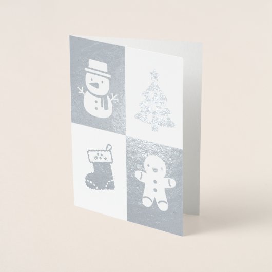 雪だるまのクリスマスツリーのジンジャーブレッドマンの銀ぱく 箔カード (正面)