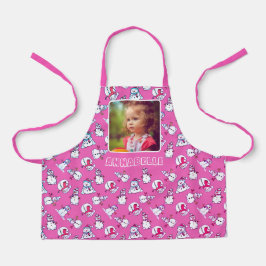 雪だるまのクリスマス名とフォトピガーリーンク エプロン