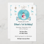 雪だるまのクリスマス子供の誕生日パーティーの招待状 招待状 (正面/裏面)