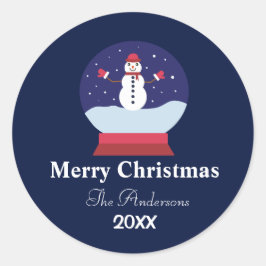 雪だるまのクリスマス家族の名前入りスノーグローブ ラウンドシール
