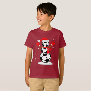 雪だるまのサッカーのTシャツのおもしろいなクリスマスのギフトのワイシ Tシャツ