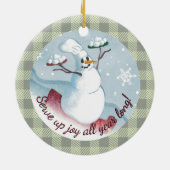 雪だるまのシェフでスノーボールのクリスマス飾りを出す セラミックオーナメント (裏面)