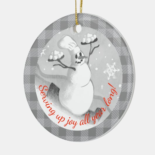 雪だるまのシェフのサービングの雪玉のクリスマスのオーナメント セラミックオーナメント (左)