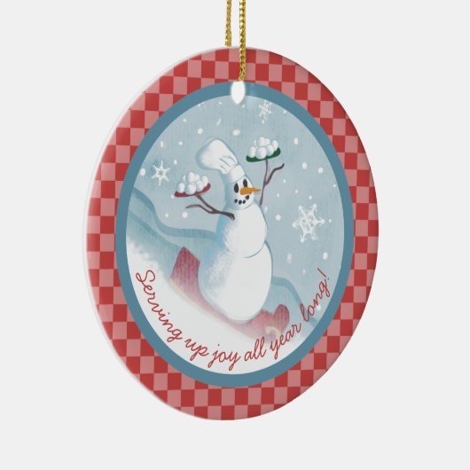 雪だるまのシェフのサービングの雪玉のクリスマスのオーナメント セラミックオーナメント (右)