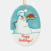 雪だるまのシェフの七面鳥の夕食のクリスマスのオーナメント セラミックオーナメント (裏面)