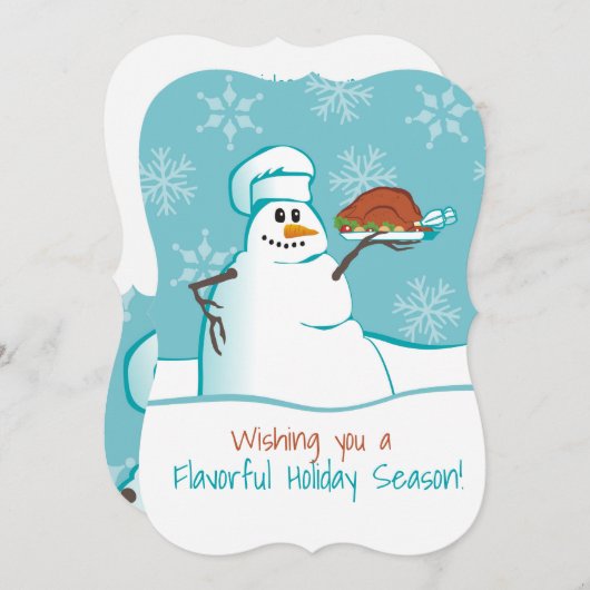 雪だるまのシェフの七面鳥の夕食の料理用のクリスマスカード シーズンカード (正面/裏面)