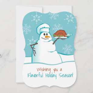 雪だるまのシェフの七面鳥の夕食の料理用のクリスマスカード シーズンカード