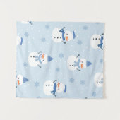 雪だるまのシームレスパターン,冬の背景,冬 タペストリー (正面(横))