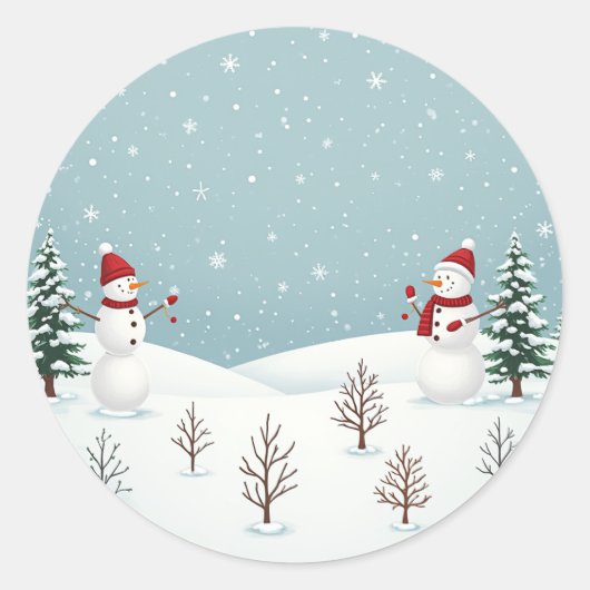 雪だるまのシールはクリスマスによく合う ラウンドシール (正面)