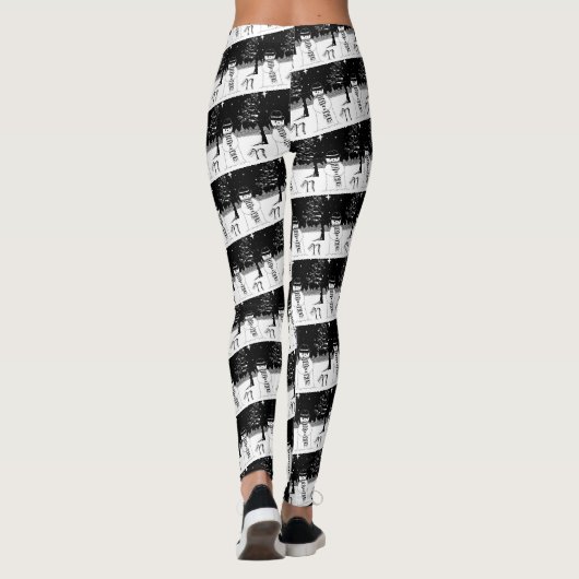 雪だるまのスカーフと帽子の黒と白のクリスマス レギンス (裏面)