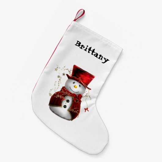 雪だるまのトップハットクリスマスストッキング スモールクリスマスストッキング (正面 (吊り時))