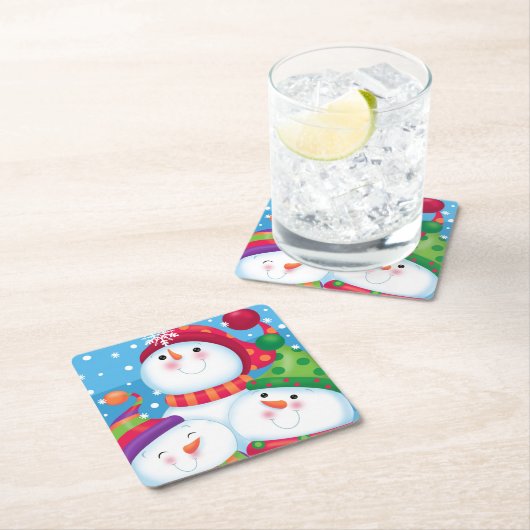 雪だるまのトリオのコースター スクエアペーパーコースター (インサイチュ)