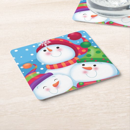 雪だるまのトリオのコースター スクエアペーパーコースター (アングル)
