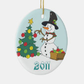 雪だるまのトリミングの木 セラミックオーナメント (右)