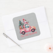 雪だるまのドライビングピンクのトラックの木の贈り物 スクエアシール (封筒)