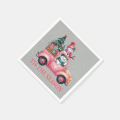 雪だるまのドライビングピンクのトラックの木の贈り物 スタンダードカクテルナプキン (角)