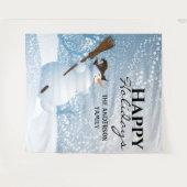 雪だるまのハッピー ホリデー ファミリー グリーティング バックドロップ タペストリー (正面(横))