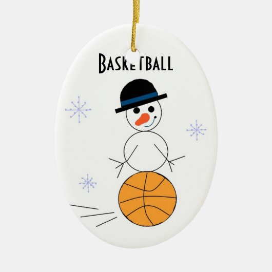 雪だるまのバスケットボール選手 セラミックオーナメント (正面)