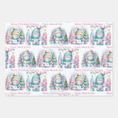 雪だるまのパーソナライズされたピンクの名前の女の子のクリスマス3 ラッピングペーパーシート (正面3)