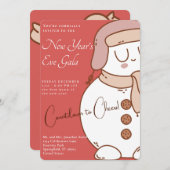 「雪だるまのパーティー」新年の夜のガラ招待状 シーズンカード (正面/裏面)