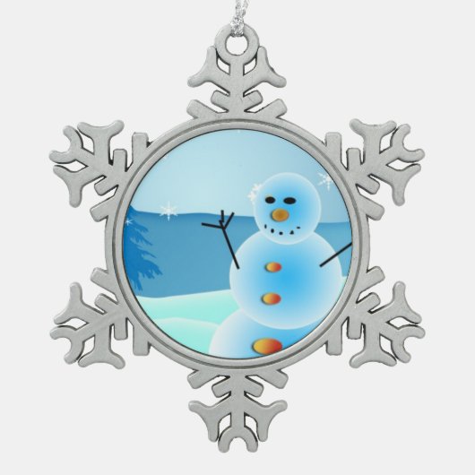 雪だるまのピューターのクリスマスのオーナメント スノーフレークピューターオーナメント (正面)