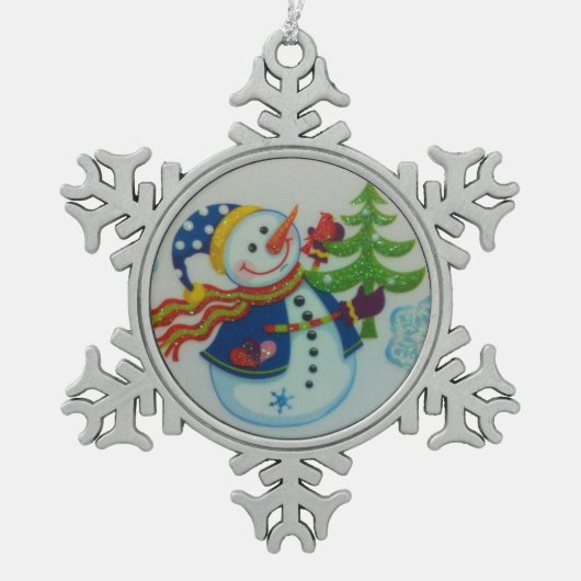 雪だるまのピューターの雪片の装飾 スノーフレークピューターオーナメント (正面)