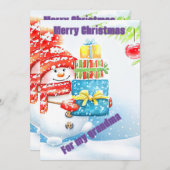 雪だるまのプレゼントクリスマスカード 招待状 (正面/裏面)