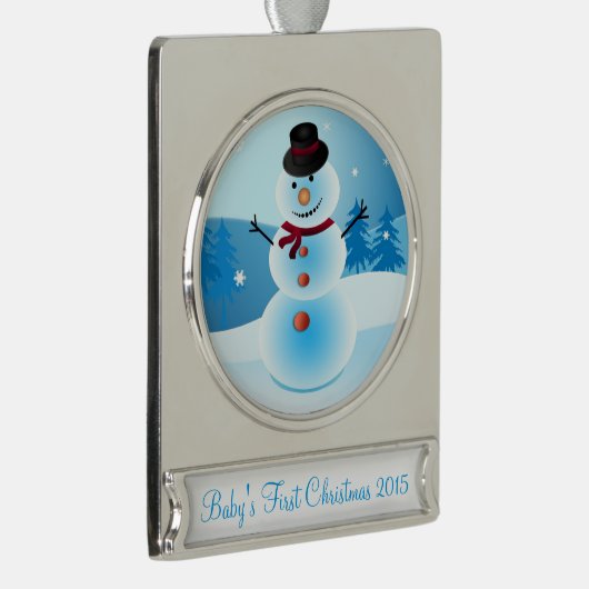 雪だるまのベビーの初めてのクリスマスフレームのオーナメント シルバープレートバナーオーナメント (右)