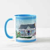 雪だるまのマグが付いているかわいいクリスマスの家 マグカップ (左)