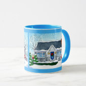 雪だるまのマグが付いているかわいいクリスマスの家 マグカップ (正面右)