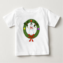雪だるまのリースの幼児用フリルスカートドレス ベビーTシャツ